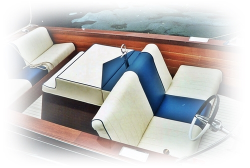 blue-and-white-interior-on chris-craft-ski-boat